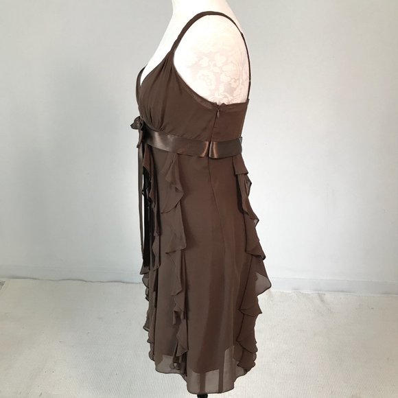 BCBGMaxAzria 6 Silk Ruffle Babydoll Dress Brown - Picture 5 of 9